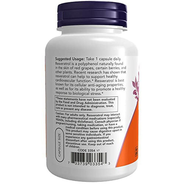 NOW Supplements, Natural Resveratrol 200 Mg with Red Wine Extract, 120 Veg Capsules