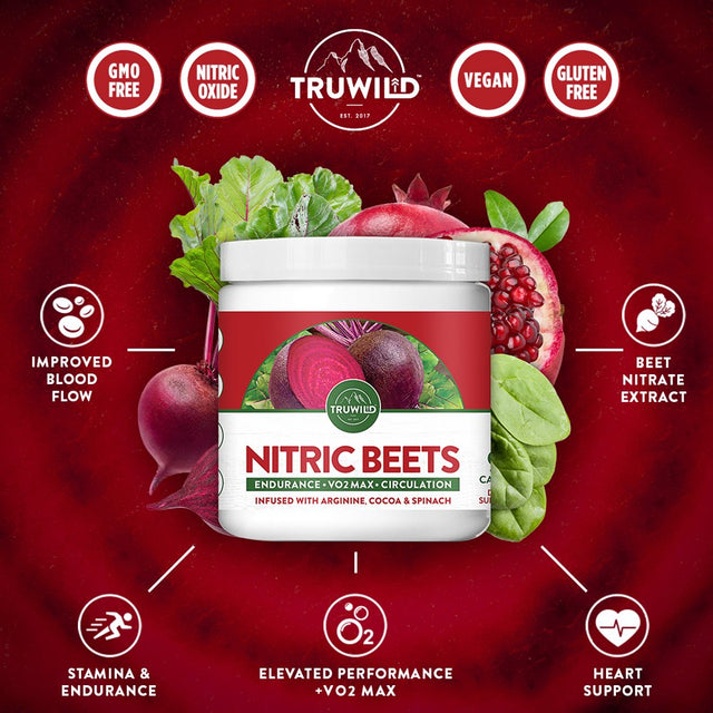 TRUWILD Nitric Oxide Beet Root Supplements - Pre Workout, Muscle & Heart Health, Circulation Superfood - L Arginine, L Citrulline - 2 Pack