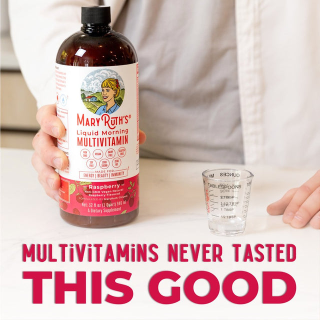 Multivitamin Multimineral for Women & Men by Maryruth'S | No Added Sugar | Vegan Liquid Vitamins for Adults & Kids | Immune Support, Bone Health, Energy Drink | Raspberry Flavor | 32 Fl Oz