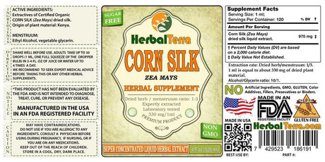 Corn Silk (Zea Mays) Tincture, Organic Dried Silk Liquid Extract (Herbal Terra, USA) 2 Oz