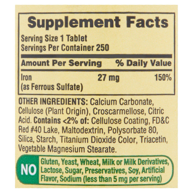 Spring Valley Iron Tablets, 27 Mg, 250 Count