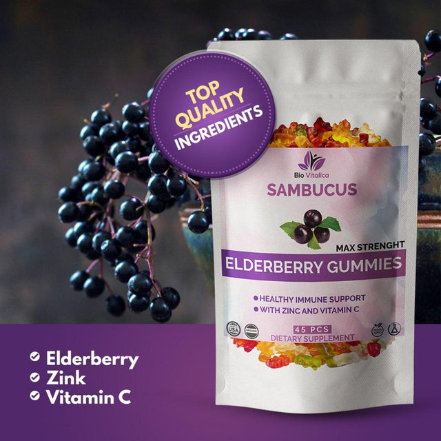 Elderberry Gummy Bears with Zinc and Vitamin C and Elderflowers Powder - Sambucus Nigra (Black Elderberry) Immune Support for Adults and Kids