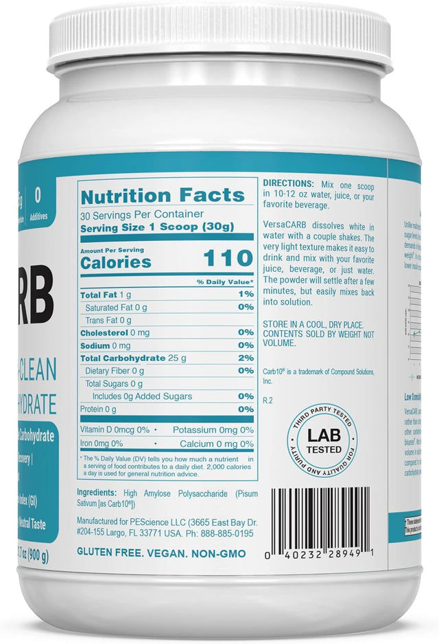 Pescience Versacarb, Carb-10 Intra & Post Workout and Recovery Carb Powder, 30 Serving, Low Glycemic & Gluten Free