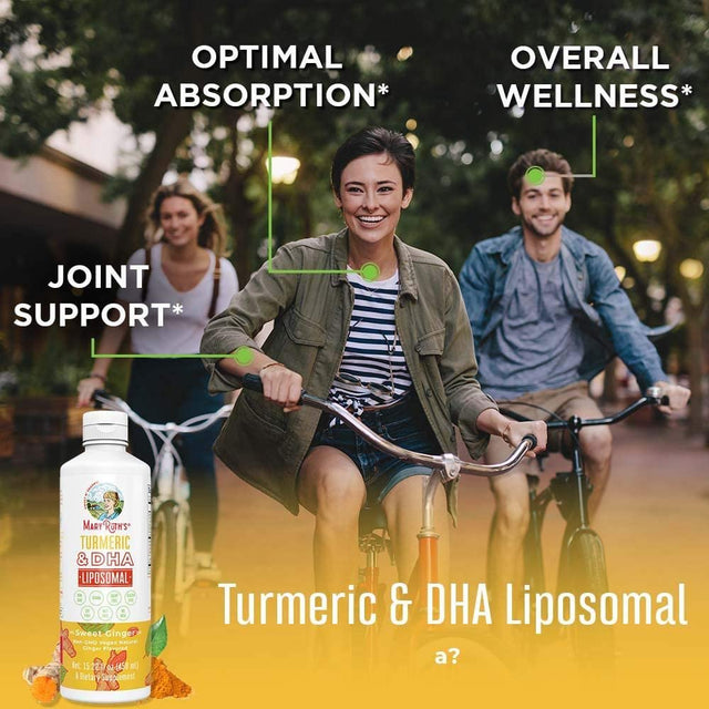 Maryruth Organics | Turmeric & DHA Liposomal | Enhanced Absorption | Mood Balance and Joint Support | Sweet Ginger | Vegan | 15.22 Fl Oz / 450Ml