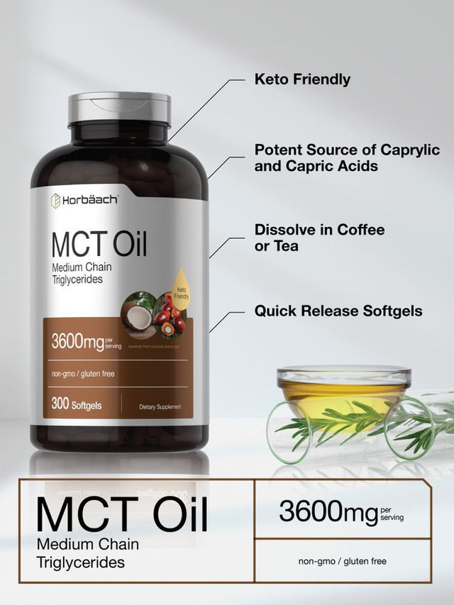 Keto MCT Oil | 3600 Mg | 300 Softgels | Coconut Oil Pills | by Horbaach