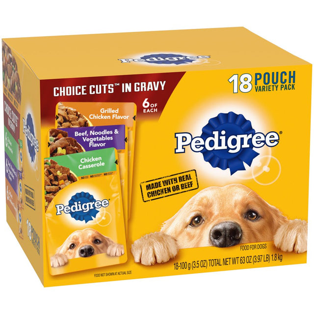 Pedigree Choice Cuts Gravy Wet Dog Food Variety Pack, 3.5 Oz Pouches (18 Pack)