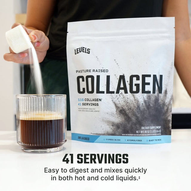 Levels Collagen Peptides Powder, No Artificial Ingredients, 11G of Collagen, Unflavored, 1LB