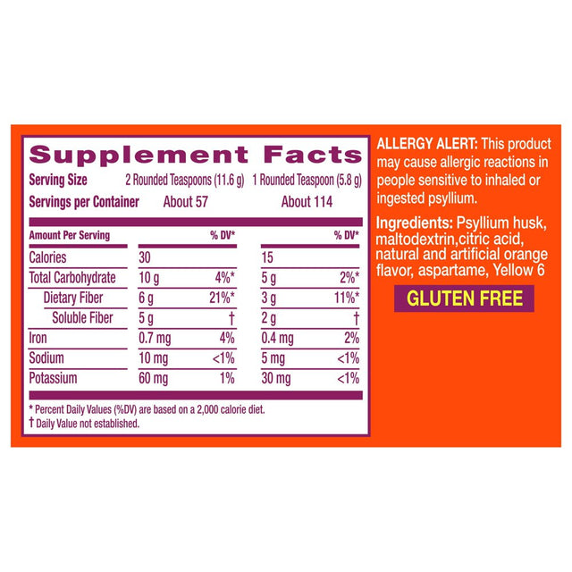 Metamucil Fiber Supplement 4-In-1, Psyllium Fiber Powder for Digestive Health, Orange, 114 Servings