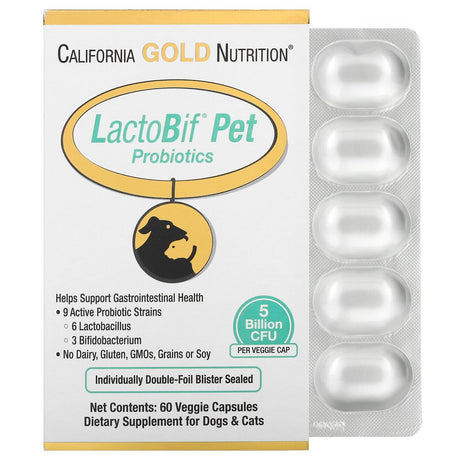 Lactobif Pet Probiotics, 5 Bllion CFU, for Dogs & Cats, 9 Active & Clinically Researched Probiotic Strains, Individually Double-Foil Blister Sealed, 60 Veggie Capsules