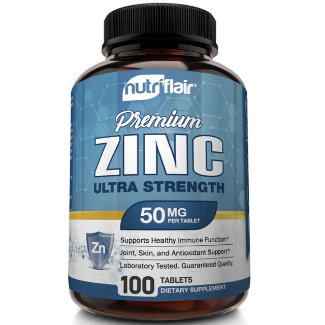 Nutriflair Zinc Supplement Natural Immune Booster Energy and Focus Support 100 Tablets