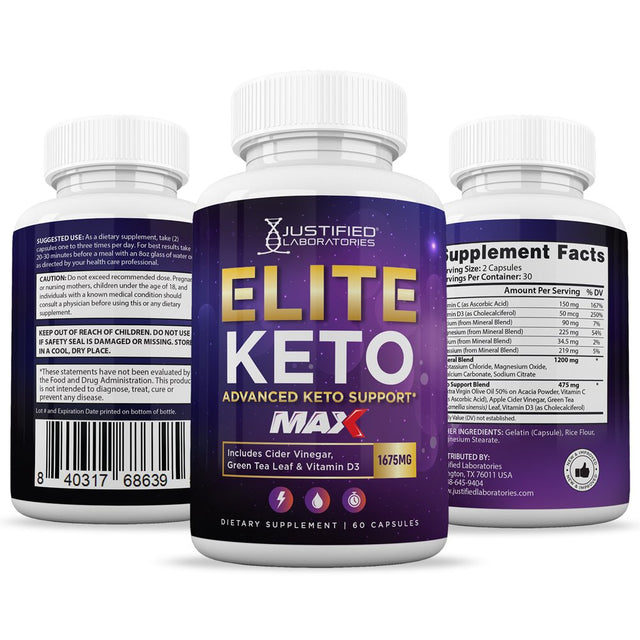 (3 Pack) Elite Keto ACV MAX Pills 1675Mg Dietary Supplement 180 Capsules