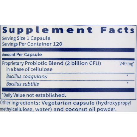 Klaire Labs Biospora Probiotic - Bacillus Coagulans & Subtilis 2 Billion CFU for Digestive & Immune Support - Soil-Based (SBO) & Shelf-Stable Spore Forming Probiotic for Men & Women (120 Capsules)