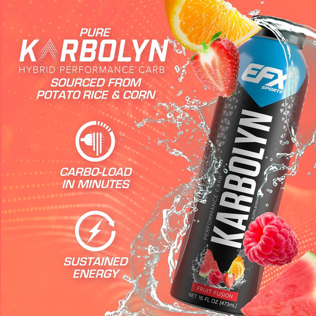 EFX Sports Karbolyn Fuel Drink | Pre, Intra, Post Workout Carbohydrate Drink | Carb Load, Sustained Energy | Stimulant & Sugar Free | 12 Pack (Fruit Fusion)