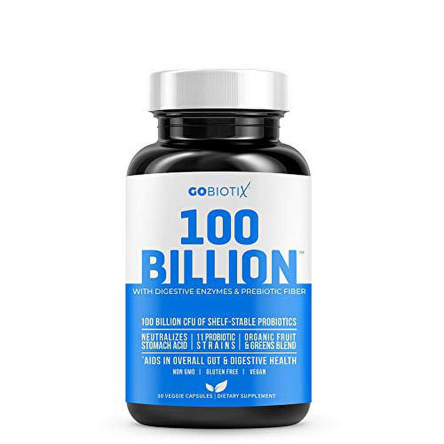 100 Billion - Probiotics and Prebiotics Supplement Pills - Digestive Enzymes and Prebiotic Fiber Blend - 100 Billion CFU - Organic Fruit and Greens Blend - Vegan, Non GMO - 30 Capsules 30 Count (Pack of 1)