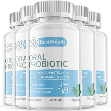 (5 Pack) Best Breath - Advanced Oral Probiotics Formula for Healthy Teeth and Gums, Fresh Breath, Ear, Nose, Throat, and Immune Health Supplement - 300 Capsules