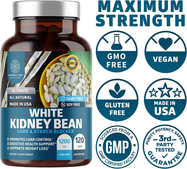 Number One Nutrition N1N Premium White Kidney Bean Extract [Max Strength & Absorption] Help Manage Carb Absorption, Support Digestion, Energy Level & Mental Clarity, Non GMO & Gluten Free, 120 Caps