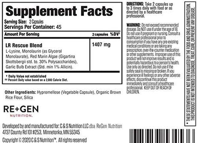 Lysine Rescue, Amino Acid Supplement for Stronger Immune Health & Collagen Synthesis in Women & Men, Promotes Lips & Skin Health, Natural, Pure L-Lysine, 90 Capsules, 45 Day Supply