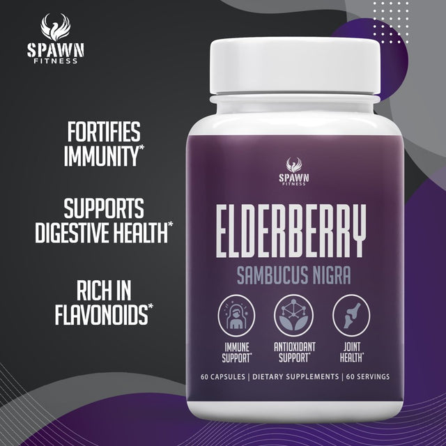 Spawn Fitness Elderberry Capsules Immune Support Immunity Booster Supplement 60 Count