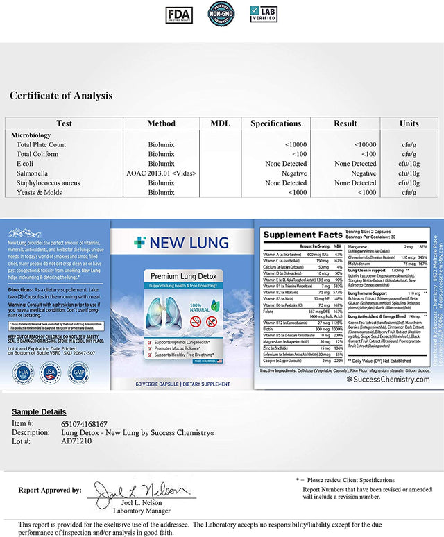 Lung Detox by Success Cemistry® 60 Veggie Capsules - Lung Cleanse ►Top Rated Herbal Lung Cleanse & Detox. Supports Healthy Lungs & Sinus from Harmful Effects of Smoggy Cities & Years of Smoking