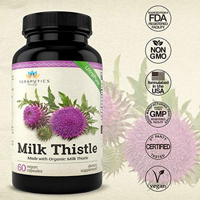 Organic Milk Thistle | Non GMO 2000Mg 4X Concentrated Vegan Daily Supplement W/Silymarin Seed Extract for Liver Support, Detox and Cleanse - 60 Veggie Capsules