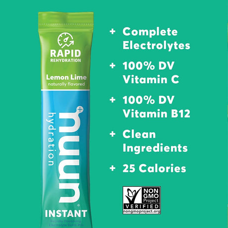 Nuun Instant Electrolyte Powder Packets for Rapid Hydration, Lemon-Lime (16 Servings)