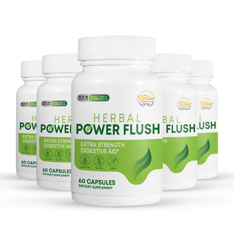 5 Pack Herbal Power Flush, Extra Strength Digestive Aid-60 Capsules X5