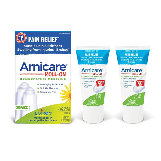 Boiron Arnicare Roll-On, Homeopathic Medicine for Pain Relief, Muscle Pain & Stiffness, Swelling from Injuries, Bruises, 2 X 1.5 Oz Twin Pack