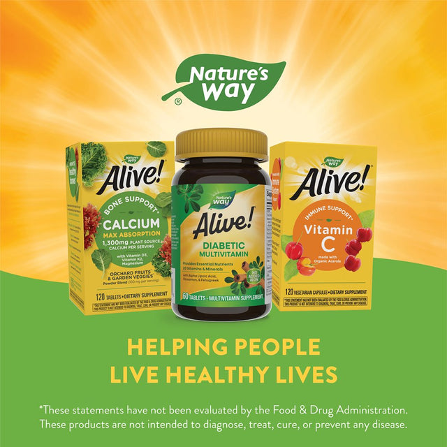 Alive! Diabetic Multivitamin, Nutritional Support for Adults with Diabetes, B-Vitamins, Unisex, 60Ct