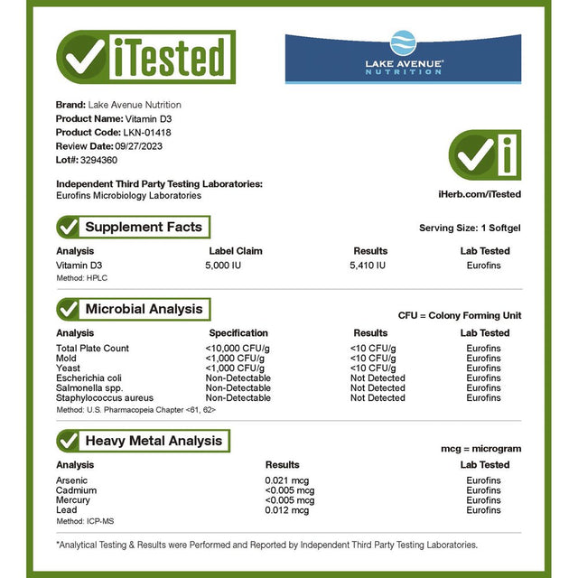 Vitamin D3 by Lake Avenue Nutrition - Featuring Essential Vitamin D3 as Cholecalciferol from Lanolin - Support for Immune System & Bone Health - Gluten Free, Non-Gmo - 125 Mcg - 360 Softgels