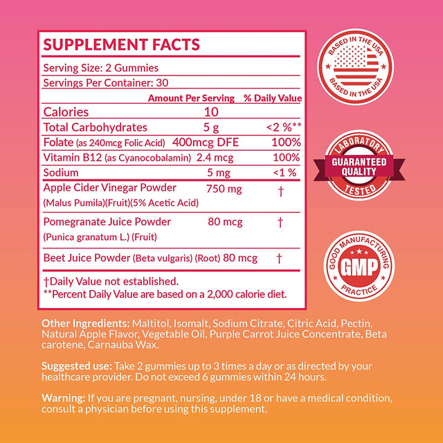 Skinnyboost Sugar Free Apple Cider Vinegar Gummies for Natural Weight Loss, Detox & Immune Support. Made W/The Mother & Vitamin B - NO SUGARS - 750 MG- Made in the Usa-Vegan