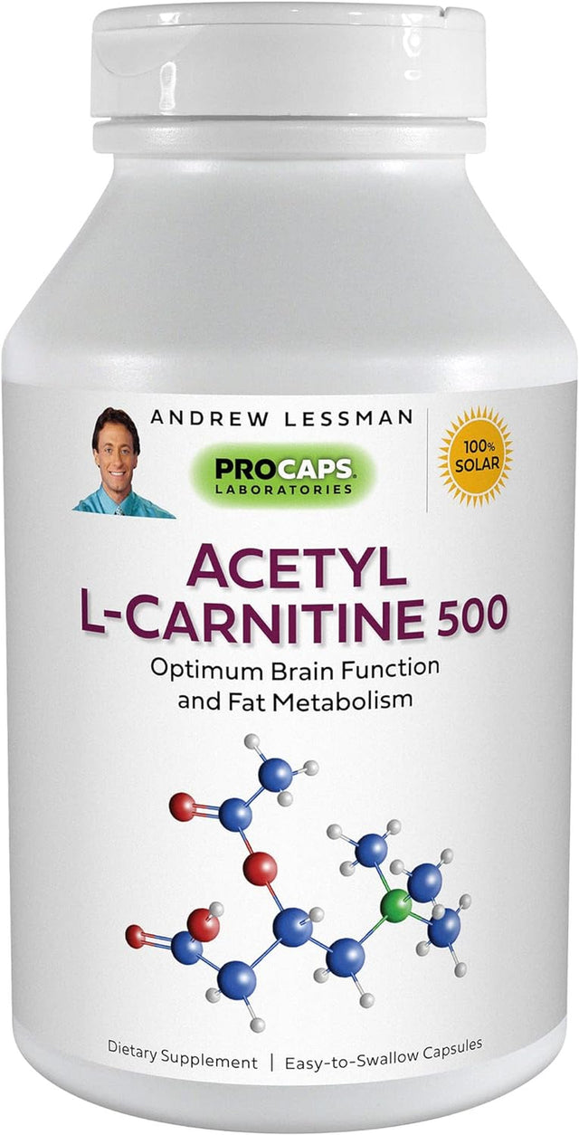 ANDREW LESSMAN Acetyl L-Carnitine 500 Mg - 60 Capsules - Support for Nervous System, Fat and Energy Metabolism, Healthy Brain Function and Healthy Blood Flow to the Brain. Easy-To-Swallow Capsules.