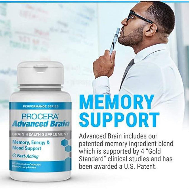 Procera Advanced Brain - 3-In-1 Nootropic Brain Supplement | Memory & Mood Support W/Energy Vitamins | Ashwagandha, Rhodiola, Ginseng, Ginkgo, Phosphatidylserine & Vitamin B Complex | 60 Capsules