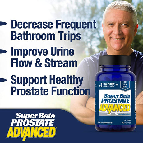 Super Beta Prostate Advanced Prostate Supplement for Men – Reduce Bathroom Trips, Promote Sleep, Support Urinary Health & Bladder Emptying. Beta Sitosterol Not Saw Palmetto. (60 Caplets, 1-Bottle)