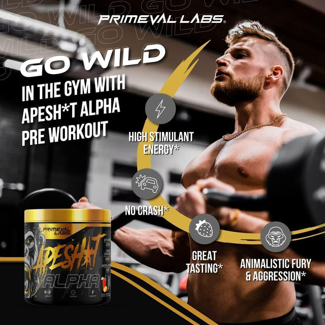 Primeval Labs Ape Alpha Natural Pre Workout Powder, Boost Energy, Increase Endurance and Focus, Beta-Alanine, 350Mg Natural Caffeine Extract, Nitric Oxide Booster, Cherry Lemonade, 40 Servings