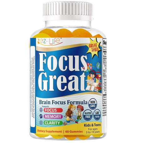 Focus Great Kids Brain Booster Focus Gummies Vitamin Supplement, Boost Focus Memory 60Ct by America'S Best Deals