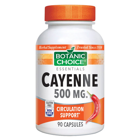 Botanic Choice Cayenne Capsules 500 Mg. Circulation Herbal Supplement, 90 Capsules