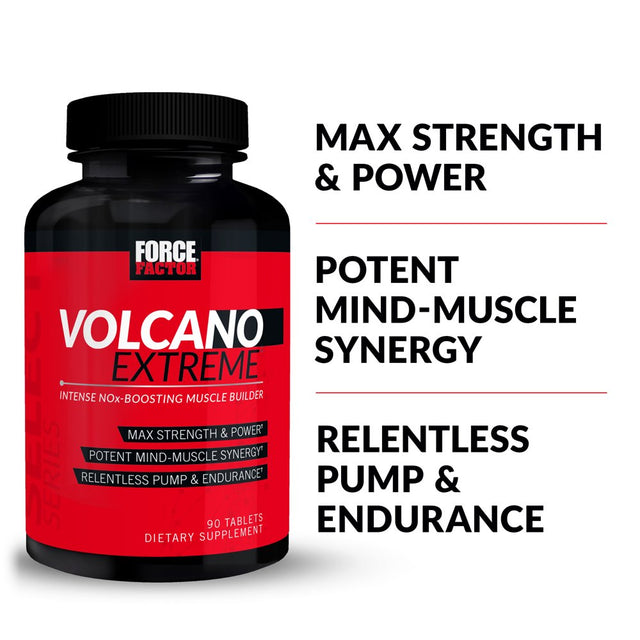 Force Factor Volcano Extreme Pre-Workout Nitric Oxide Booster with Creatine, 90 Tablets