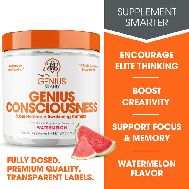 Nootropic Brain Supplement Powder - Boost Focus, Cognitive Function & Memory Booster, Watermelon, Genius Consciousness by the Genius Brand