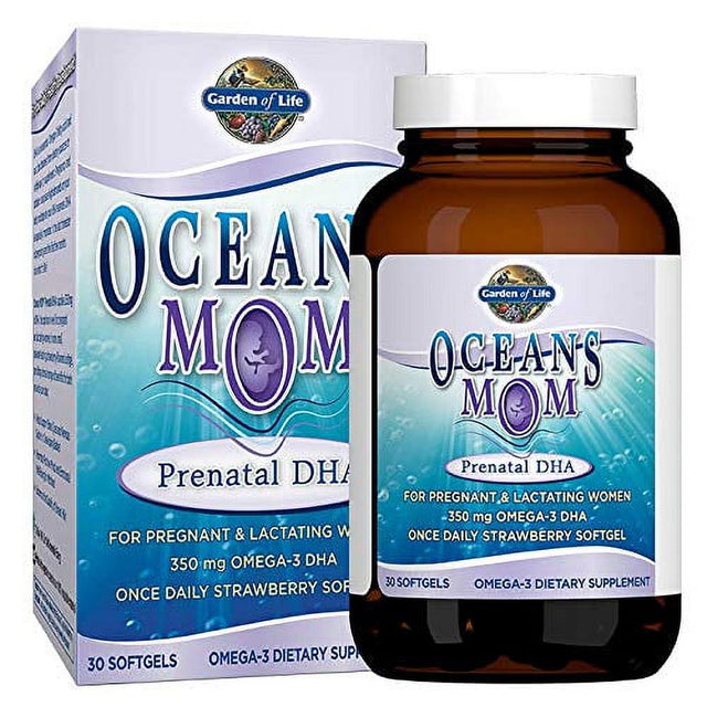 Garden of Life Oceans Mom Prenatal Fish Oil Dha, Omega 3 Fish Oil Supplement - Strawberry, 350Mg Prenatal Dha, Pregnancy Fish Oil Support for Moms Mood and Babys Brain & Eye Development, 30