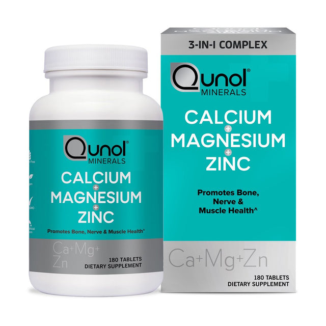 Qunol Magnesium (180 Count) 3 in 1 Capsules with Calcium, Zinc, and Magnesium, Bone, Nerve, and Muscle Health Supplement