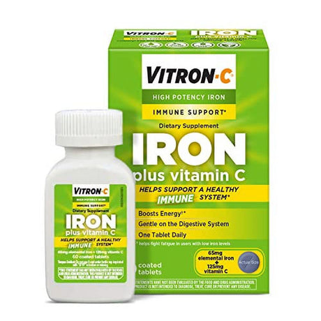 Vitron-C High Potency Iron Supplement, Immune Support, 125Mg Vitamin C, 60 Count