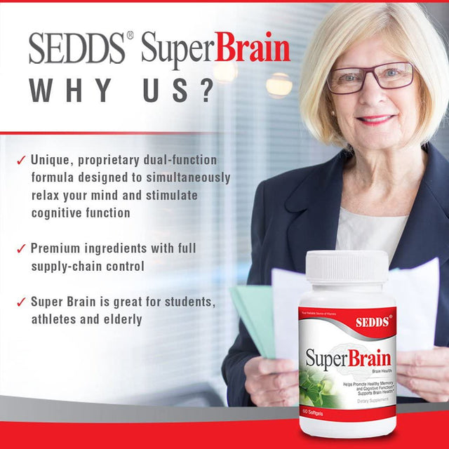 SEDDS Super Nootropic Brain Booster Supplement to Improve Memory, Boost Focus, Increase Mental Energy with Ginkgo Biloba Extract - 60 Softgel