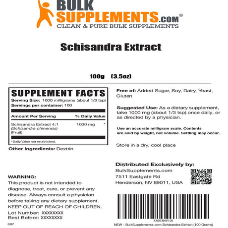 Bulksupplements.Com Schisandra Powder - Liver Focus - Adaptogen Powder - Adrenal Vegan - Circulatory Support - Schisandra Berry (100 Grams)