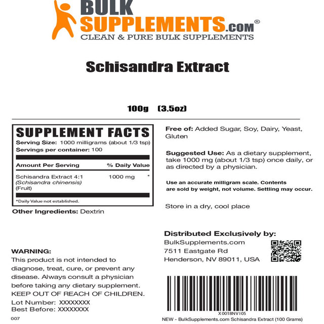 Bulksupplements.Com Schisandra Powder - Liver Focus - Adaptogen Powder - Adrenal Vegan - Circulatory Support - Schisandra Berry (100 Grams)