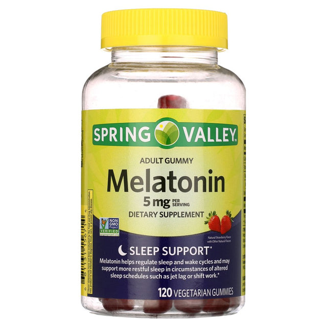 Spring Valley Non GMO Melatonin Dietary Supplement Gummies, Strawberry, 5 Mg, 120 Count