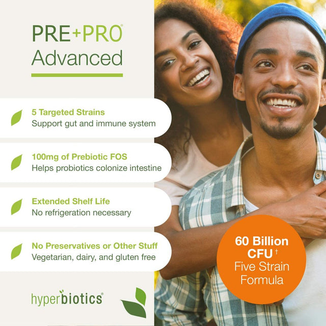 Hyperbiotics Pre + Pro 60B, 60 Billion CFU, 30 Acid-Resistant Capsules