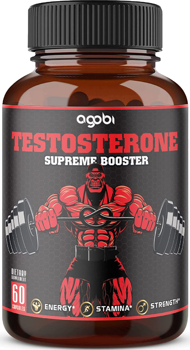 Agobi Testosterone Supplement for Men - 11 Potent Herbs Equivalent to 14000Mg - Ashwagandha, Tribulus, Ginseng & More - 60 Capsules for 1 Month