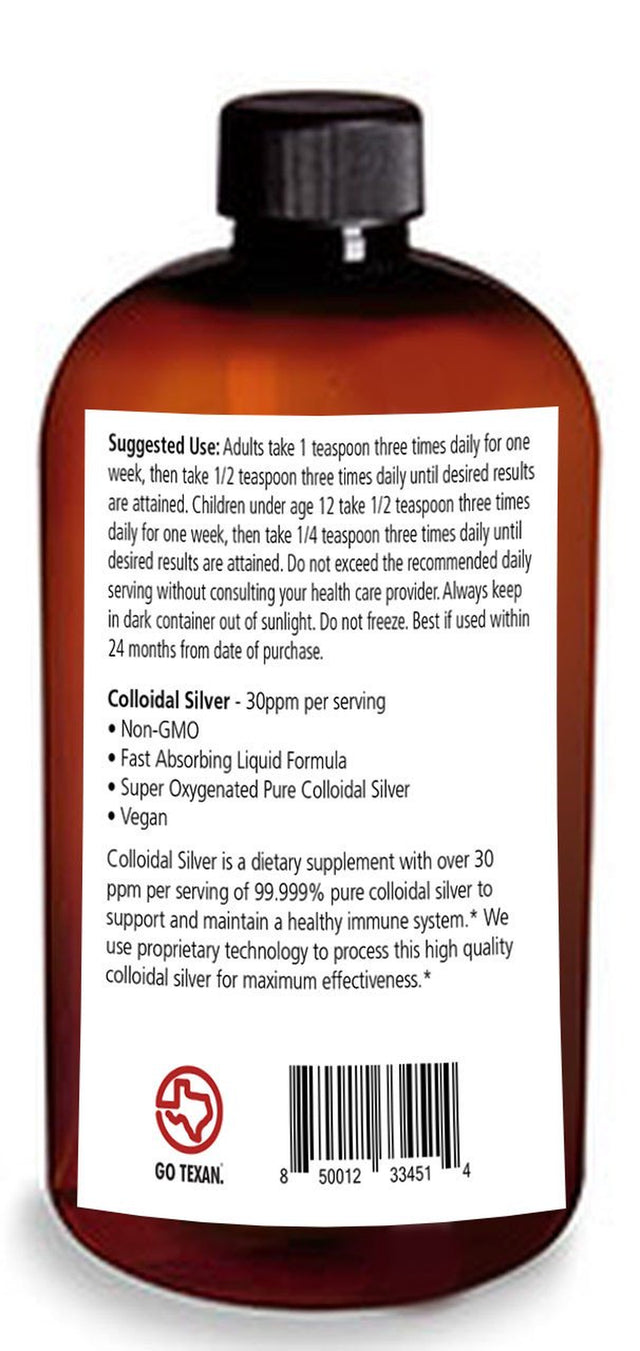 Colloidal Silver Liquid - 30 Ppm Super-Oxygenated Pure Non-Gmo Solution 8 Oz