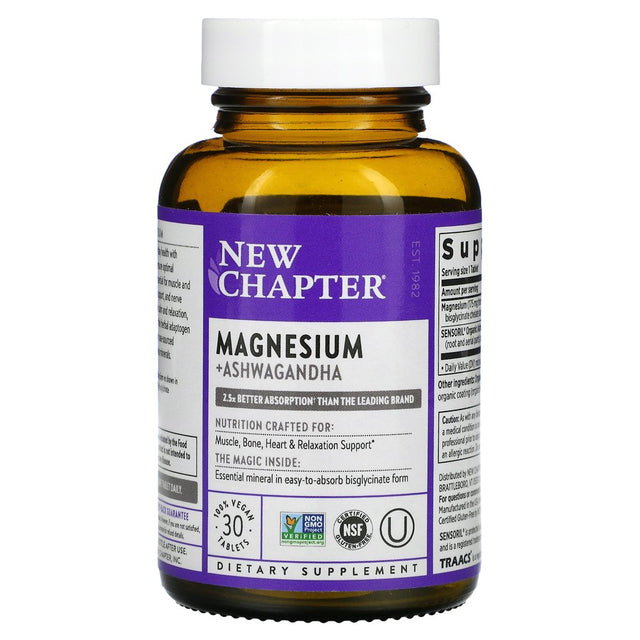 New Chapter, Magnesium + Ashwagandha, 30 Vegan Tablets