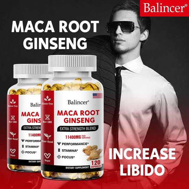 Bcuelov - Maca Root Capsules 10,000 Mg + Korean Ginseng 1,400 Mg - Black + Red + Yellow Maca Root, 10X Concentrated Extract Ginseng Capsules - Ultra Potency and High Purity